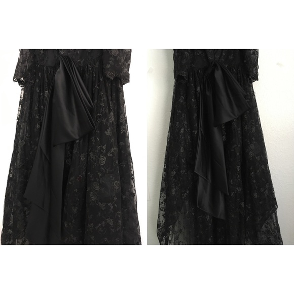 VTG 80s High Low Lace Gothic Black Wedding Dress S - Picture 4 of 5
